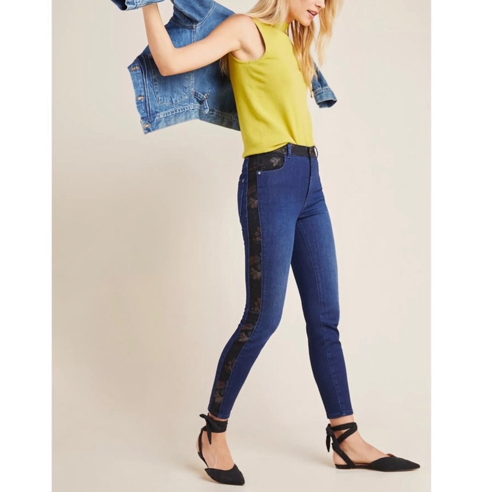 Anthro Pilcro Floral Panel High Rise Skinny Jeans | Sz 28